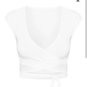 White Jersey Plunge Wrap Top